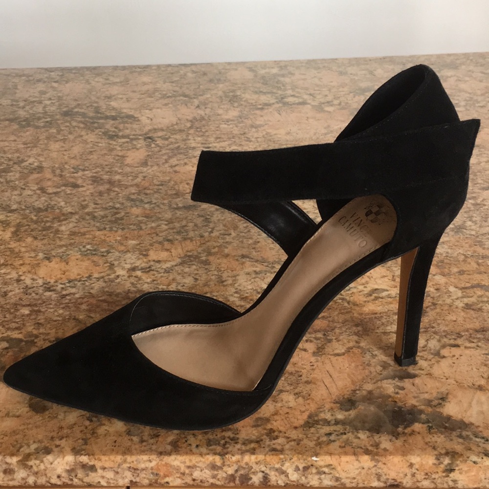 Vince Camuto black suede heels.